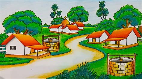 draw easy village scenery drawing village scenery drawing easy
