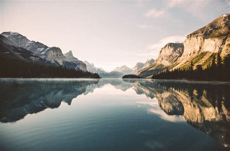 maligne lake morning mirror jasper alberta  johannes hulsch