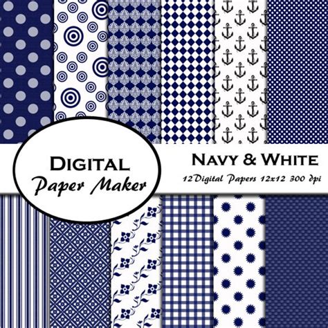 navy  white digital paper designs      etsy