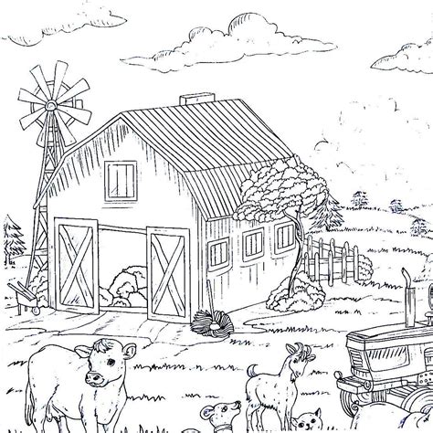 barn    goats country living coloring book printable page