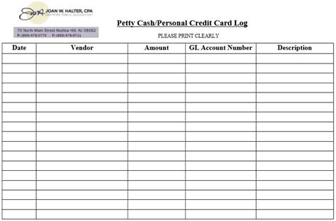 printable credit card log template