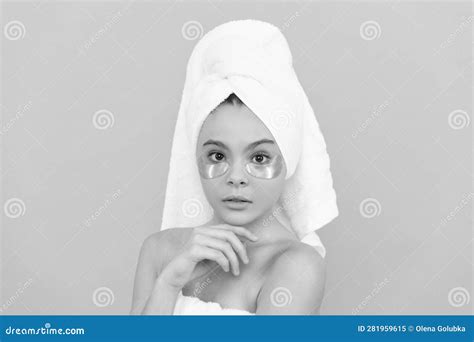 teen girl in shower towel with beauty patch stock image image of girl