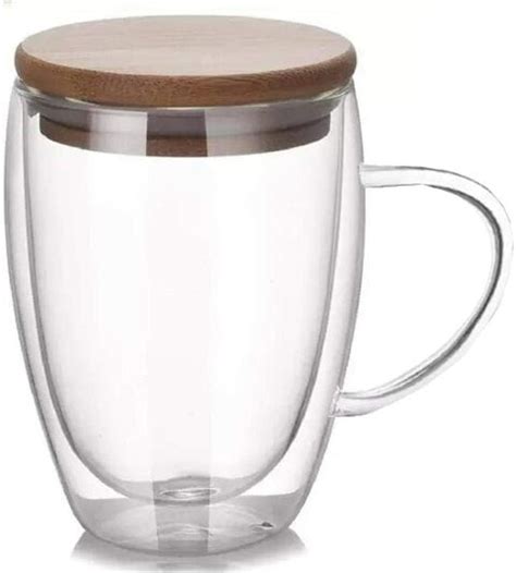 Buy Lushh Double Walled Glass Coffee Cups With Handle And With Bamboo