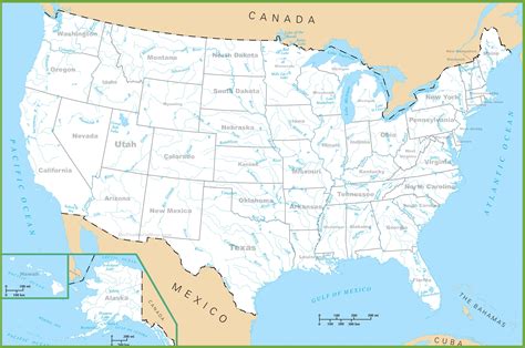 united states map  rivers lakes  mountains  map