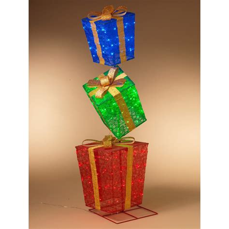 gerson international  stacked lighted outdoor gift box