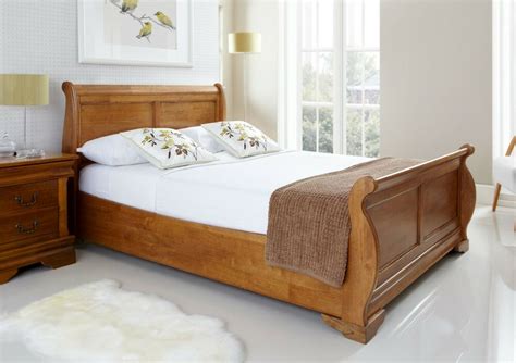 louie wooden sleigh bed oak finish king size bed frame