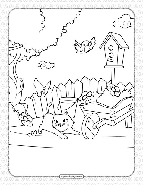 printable cat playing   butterfly coloring page