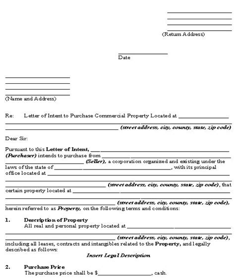 letter  intent  purchase commercial real estate template business
