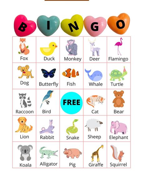 bingo template instant animal bingo printable instant  etsy