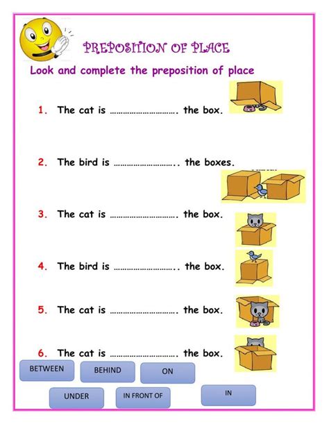 preposition  place interactive worksheet english grammar