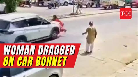 Cctv Woman Dragged On Car Bonnet In Rajasthans Hanumangarh Viral