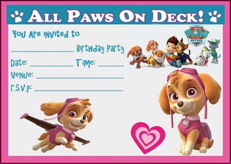 paw patrol skye birthday invitations  printable invitations