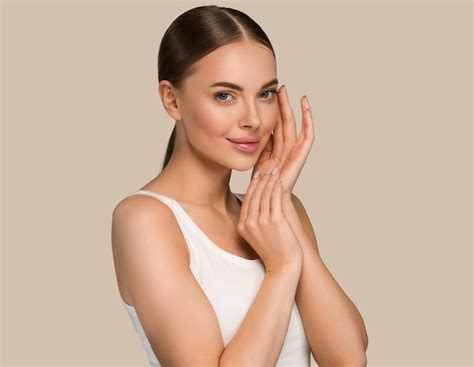 premium photo beauty healthy skin women touching face cosmetic studio