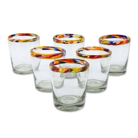 Unicef Market Colorful Handcrafted Blown Glass Juice Glasses Set Of