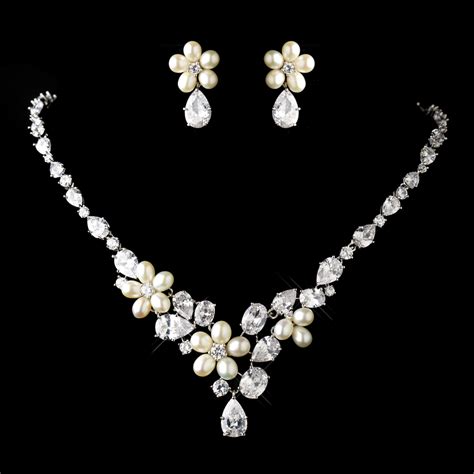 antique silver cz pearl wedding jewelry set elegant bridal hair accessories
