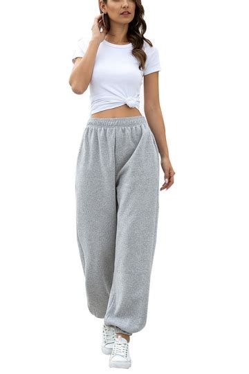 Women S Pocket Oversized Jogger Pants Grey Pink Queen High Waisted