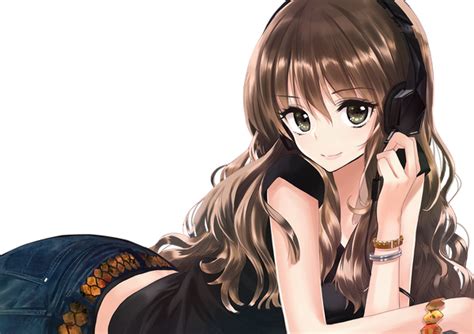 luxus anime girl with headphones brown hair seleran
