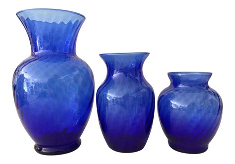 Vintage Anchor Hocking Cobalt Optic Glass Vases Set Of 3 In 2021