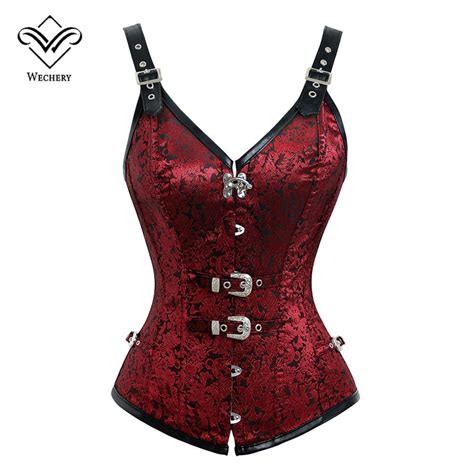 wechery new women steampunk corset sexy push up punk corselet lace up