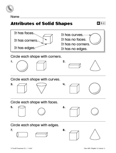 Attributes Of Solid Shapes First Grade Reteaching