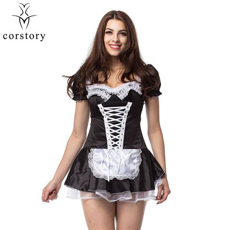 buy corstory black satinandwhite lace women french maid