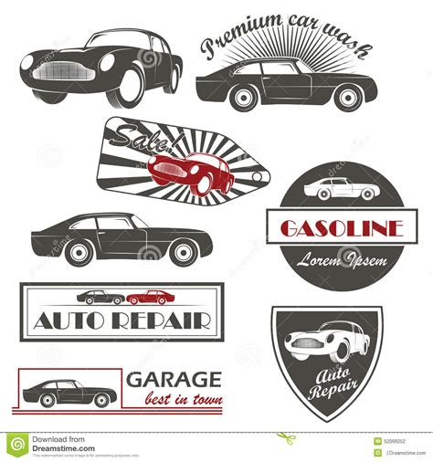 vector set of vintage car symbols car service and stock vector image 52099252
