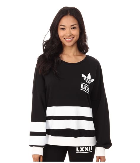 adidas originals berlin logo  stripes crew sweater  blackwhite black lyst