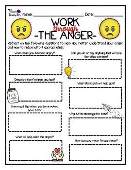 anger management worksheets set  theschoolcounselor tpt