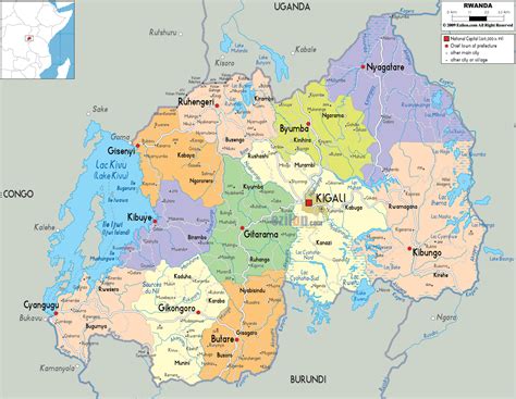 detailed political map  rwanda ezilon maps
