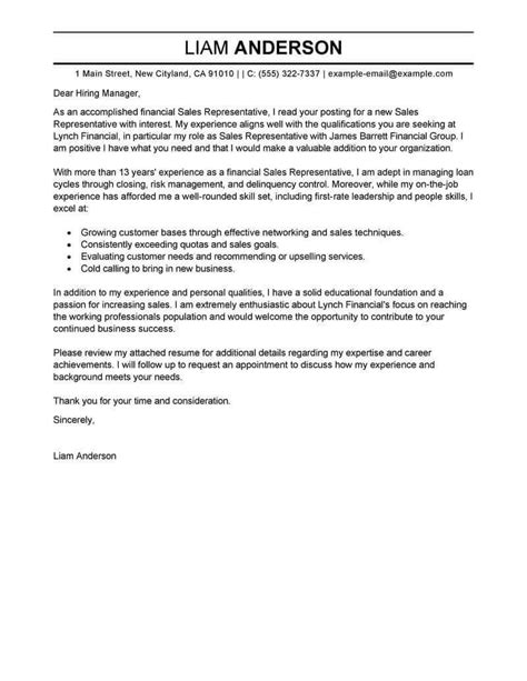 sales representative cover letter examples livecareer