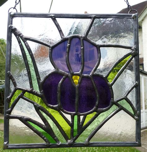 Blue Iris Stained Glass Panel Flower Panels Stained
