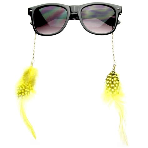 Hippie Womens Horn Rimmed Eyewear Jewelry Chained Feather