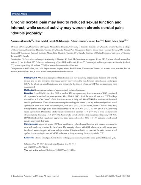 Pdf Chronic Scrotal Pain May Lead To Reduced Sexual Function And
