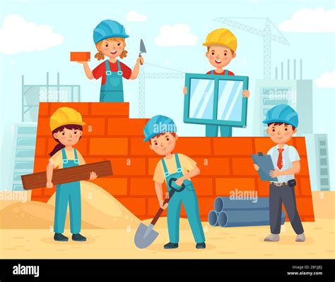 kids build construction  workers  helmets build building  bricks funny kids