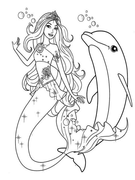 mermaid barbie swimming  dolphin coloring page bulk color