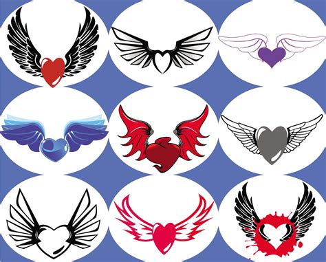 hearts  wings vector set