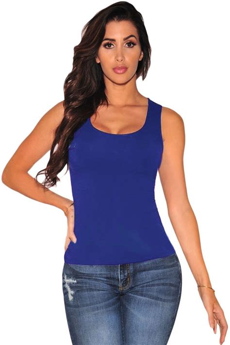 Women Sleeveless Back Lace Up Royal Blue Tank Top Online Store For