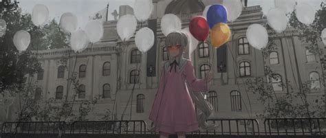 Hirota Tsuu Original Absurdres Highres 1girl Balloon Black Ribbon
