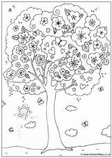 Coloring Pages Spring Tree Printable Kids Colouring Sheets sketch template