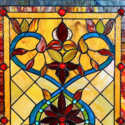 Firey Hearts And Flowers Tiffany Style Stained Glass Window Panel