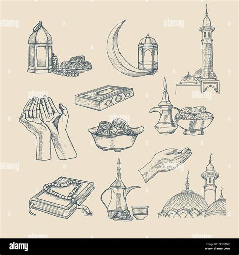 islamische hand gezeichnet vektor illustration inklusive muslim beten