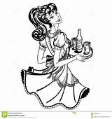Waitress Retro Beer Order Brings Vector Woman Drawing Restaurant Illustration Stock Clipart Cafe Clip Drawings Line Music Shutterstock Search sketch template