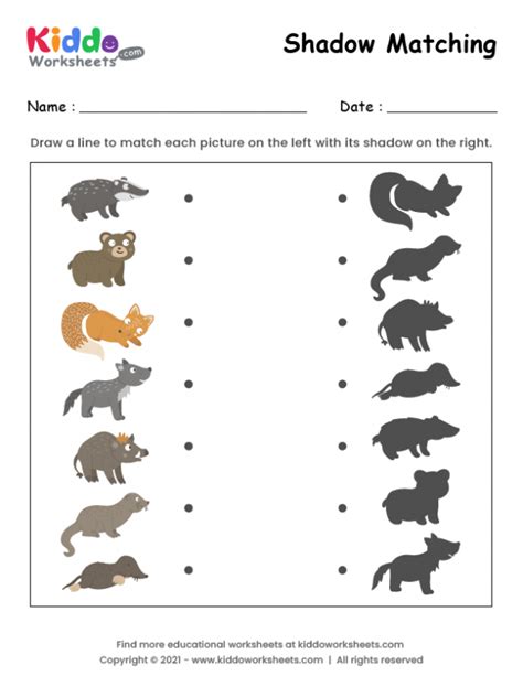 printable shadow match animal worksheet kiddoworksheets