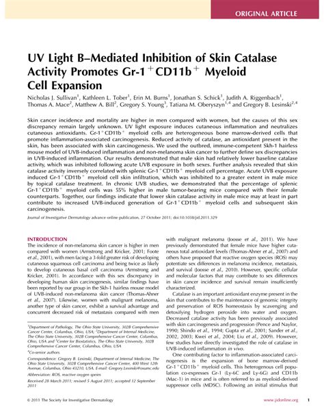 Uv Light B–mediated Inhibition Of Skin Catalase Activity Promotes Gr 1