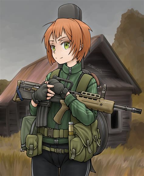 Safebooru 1girl Absurdres Assault Rifle Bullpup Commentary Day