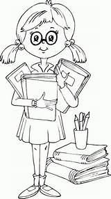 Coloring Schoolgirl Studious School Pages Colouring Cartoon Template Trapper Stamps Digi Outline Finished Visit Clipart sketch template