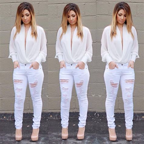 all white everything hot outfit cute outfit party outfit cute jeans bodysuit cute top