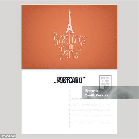 Perancis Paris Vektor Desain Kartu Pos Dengan Menara Eiffel Ilustrasi