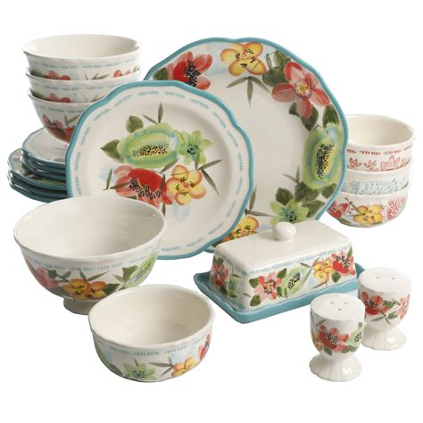 pioneer woman dinnerware set vintage bloom  pieces walmartcom