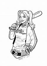 Harley Quinn Squad Suicide Line Lineart Thessa sketch template